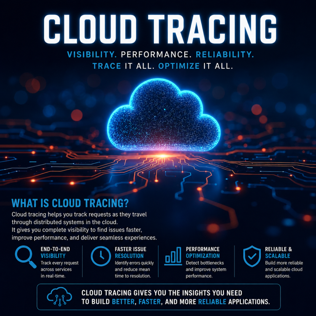 Cloud tracing technology illustration showing a glowing cloud and digital network circuits
